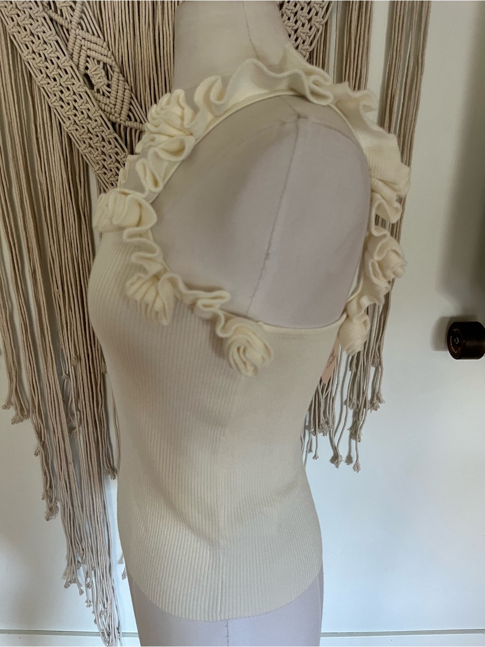 Camila Coelho Cream Ruffle Strap Ribbed Tank - Picture 4 of 11